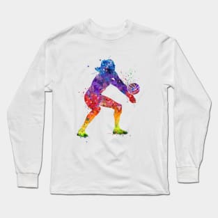 Girl Volleyball Player Watercolor Sport Gift Long Sleeve T-Shirt